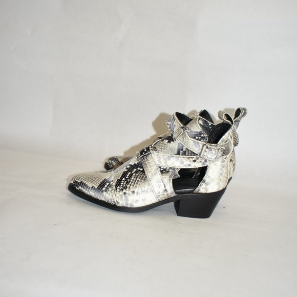 ALLSAINTS Darcy Cutout POINTED PYTHON LEATHER Bootie STACKED HEEL 37 (MD27) - Picture 5 of 8